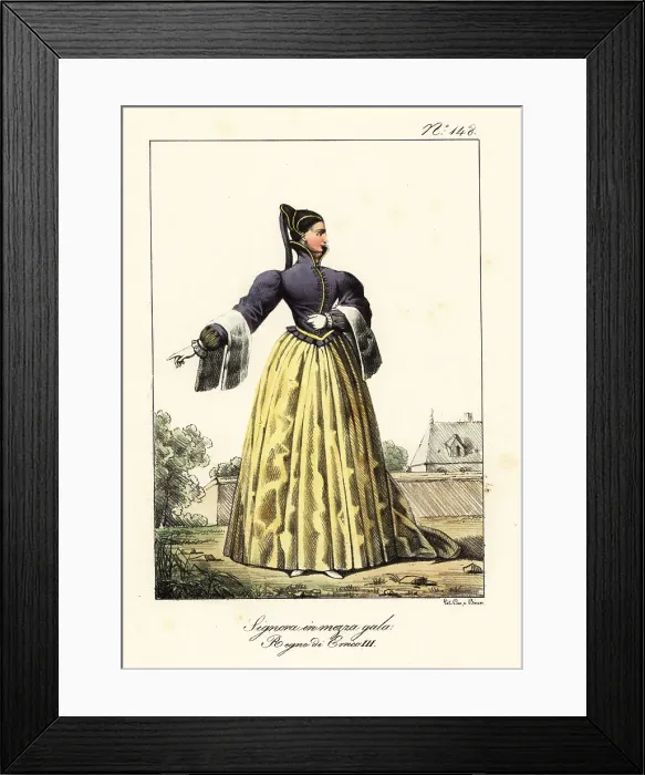 Framed Print : French lady in semi-formal costume, 1580s Framed Print : French lady in semi-formal costume, 1580s