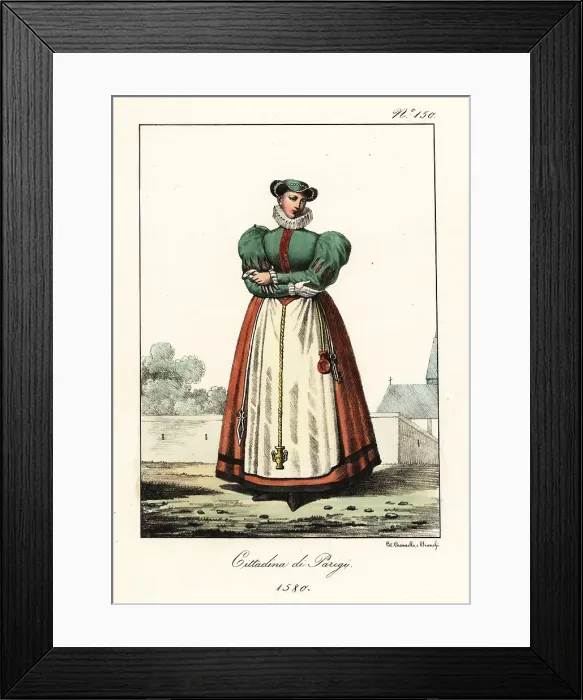 Framed Print : Costume of a bourgeoise lady of Paris, 1580 Framed Print : Costume of a bourgeoise lady of Paris, 1580