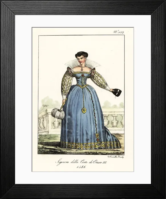 Framed Print : Costume of a lady at the court of King Henry III of France, 1586