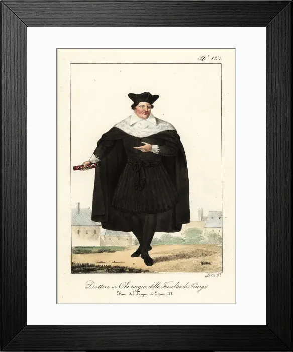 Framed Print : Doctor of Surgery at the Faculty of Medicine, Paris, 1580s Framed Print : Doctor of Surgery at the Faculty of Medicine, Paris, 1580s
