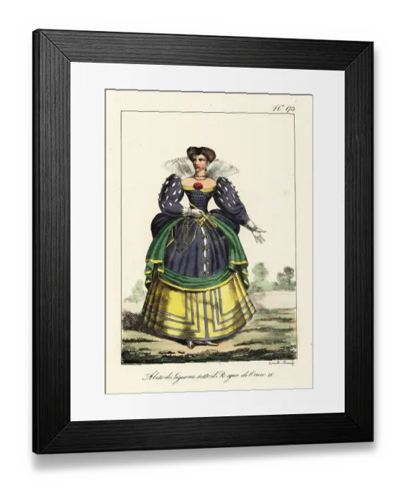 Framed Print : Costume of a noblewoman in the reign of King Henry IV, France Framed Print : Costume of a noblewoman in the reign of King Henry IV, France