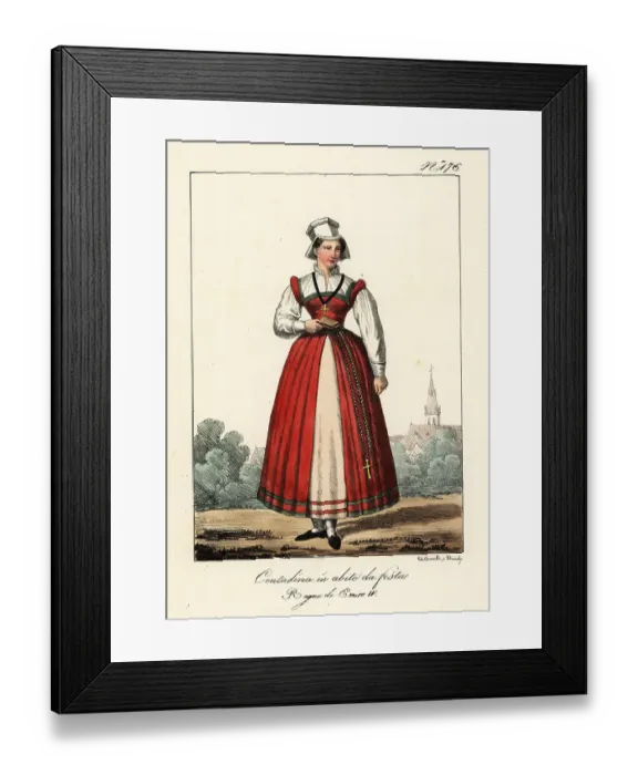 Framed Print : French peasant woman in festival costume, reign of King Henry IV Framed Print : French peasant woman in festival costume, reign of King Henry IV