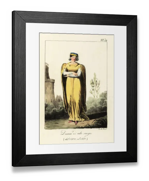 Framed Print : Costume of a French noble woman, early 14th century Framed Print : Costume of a French noble woman, early 14th century