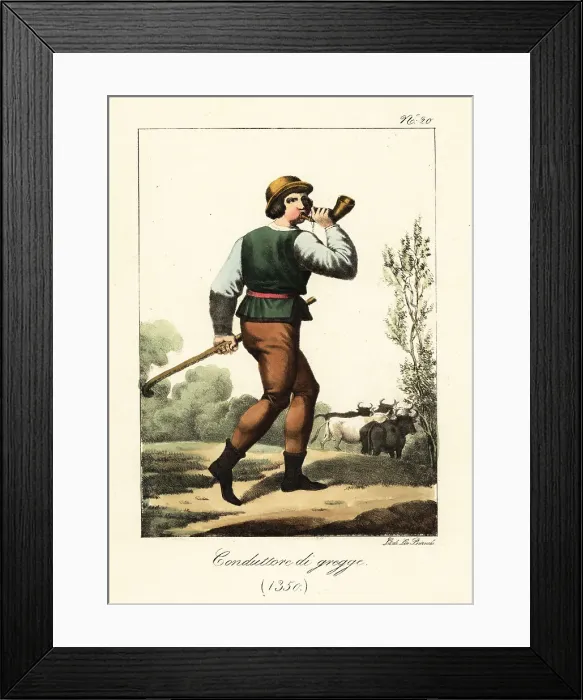 Framed Print : Costume of a French cattle drover, 1350 Framed Print : Costume of a French cattle drover, 1350