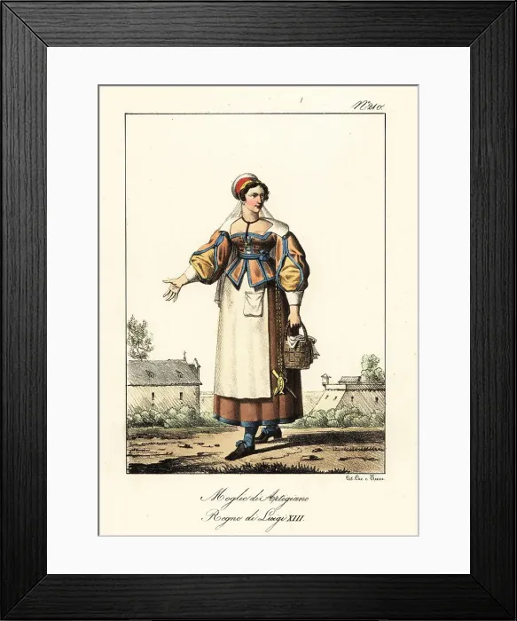Framed Print : Costume of an artisan's wife, 17th century France Framed Print : Costume of an artisan's wife, 17th century France