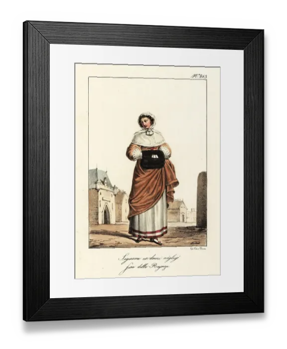 Framed Print : Young woman in morning dress, end of Regency era, France Framed Print : Young woman in morning dress, end of Regency era, France