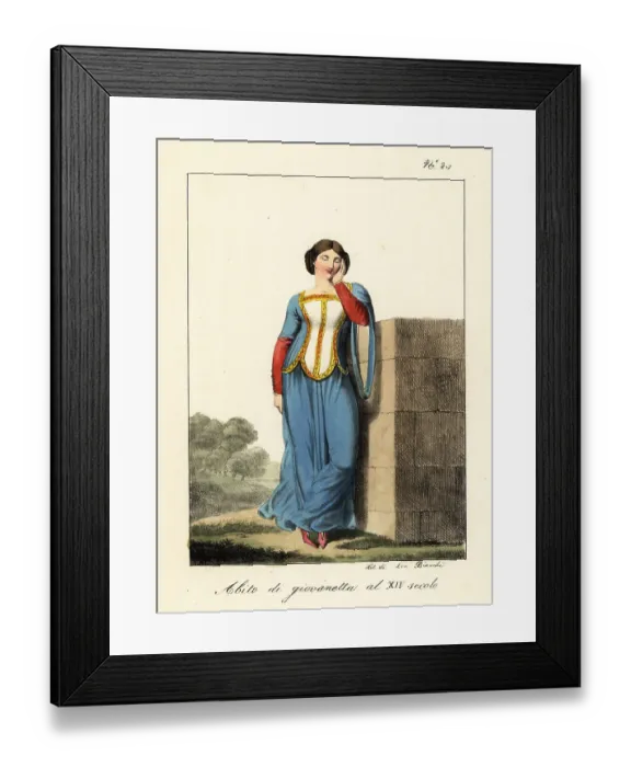 Framed Print : Costume of a young French woman, 14th century Framed Print : Costume of a young French woman, 14th century