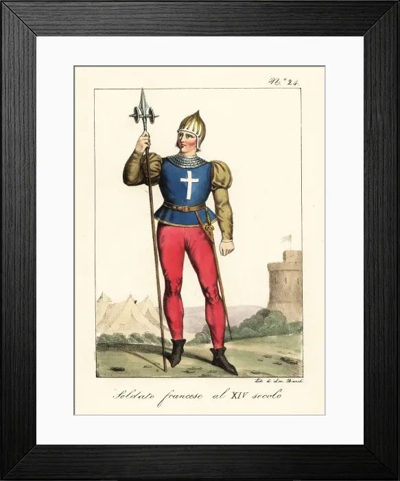 Framed Print : Costume of a French soldier, 14th century Framed Print : Costume of a French soldier, 14th century