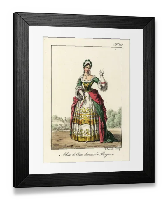 Framed Print : Costume of a lady at court during the French Regency Framed Print : Costume of a lady at court during the French Regency