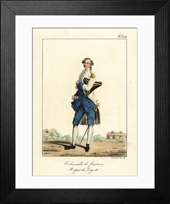 Framed Print : Uniform of a colonel of the French Infantry, mid-18th century Framed Print : Uniform of a colonel of the French Infantry, mid-18th century