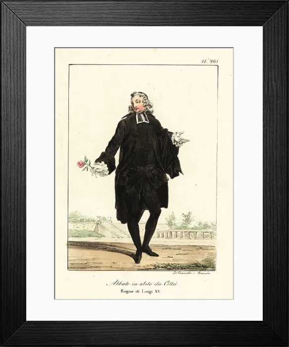 Framed Print : French abbot in town outfit with rose, mid-18th century Framed Print : French abbot in town outfit with rose, mid-18th century