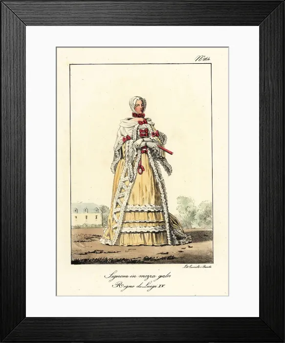 Framed Print : French woman in semi-formal clothes, mid-18th century Framed Print : French woman in semi-formal clothes, mid-18th century