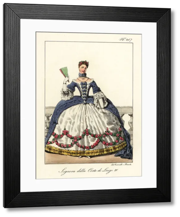 Framed Print : Costume of a noble woman at the court of King Louis XV, mid-18th Framed Print : Costume of a noble woman at the court of King Louis XV, mid-18th