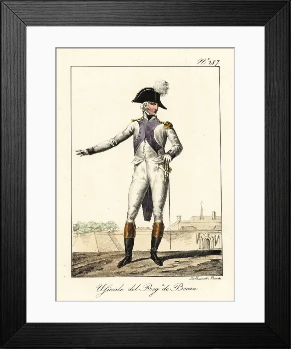Framed Print : Officer in uniform of the Bearn Regiment, late 18th century Framed Print : Officer in uniform of the Bearn Regiment, late 18th century