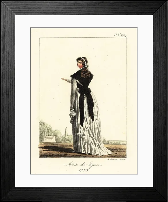 Framed Print : Rear view of the dress of a fashionable woman, French Revolution Framed Print : Rear view of the dress of a fashionable woman, French Revolution