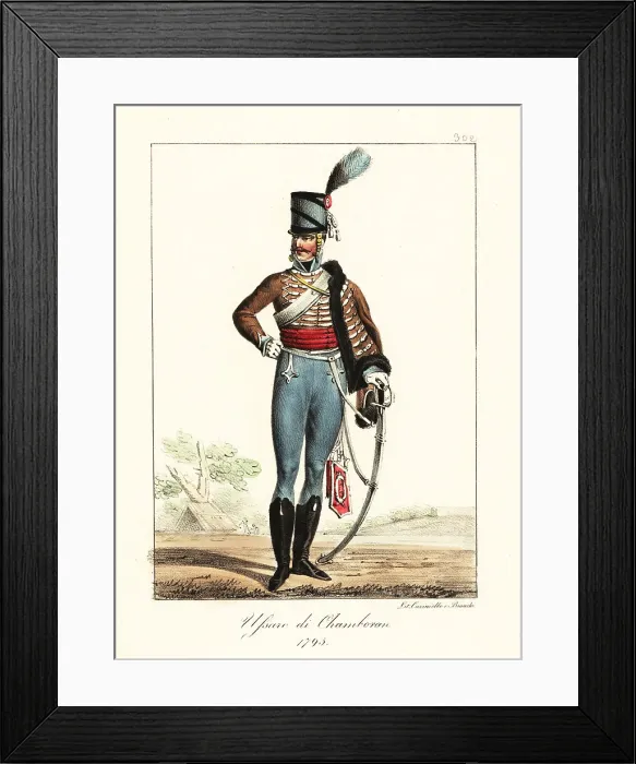 Framed Print : French cavalryman in the Regiment de Chamborant Hussards, 1795 Framed Print : French cavalryman in the Regiment de Chamborant Hussards, 1795
