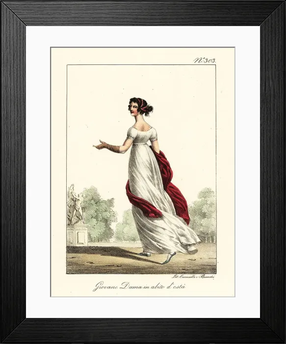 Framed Print : Fashionable young woman of Merveilleuse in summer outfit, 1795 Framed Print : Fashionable young woman of Merveilleuse in summer outfit, 1795