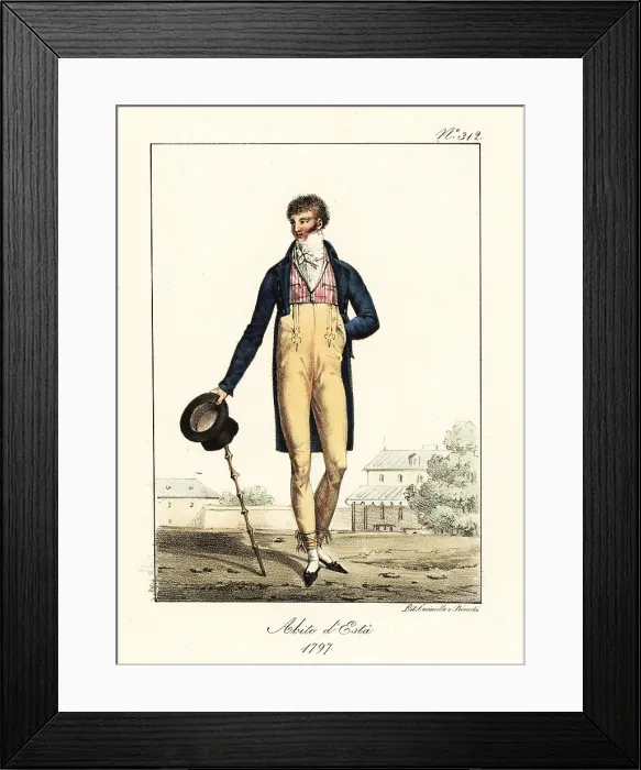 Framed Print : French dandy or Incroyable in summer outfit Framed Print : French dandy or Incroyable in summer outfit