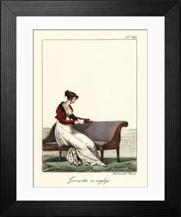 Framed Print : Fashonable woman reading a letter on a chaise longue, Directoire Framed Print : Fashonable woman reading a letter on a chaise longue, Directoire