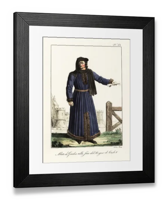 Framed Print : Costume of a French judge, late 14th century Framed Print : Costume of a French judge, late 14th century