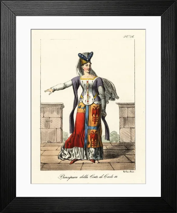 Framed Print : Costume of a French princess, late 14th century Framed Print : Costume of a French princess, late 14th century