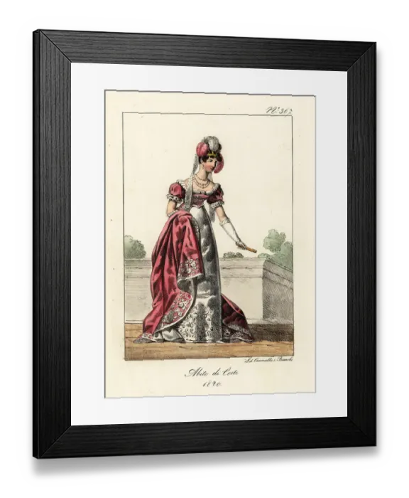 Framed Print : Noble woman in court costume, era of King Louis XVIII Framed Print : Noble woman in court costume, era of King Louis XVIII