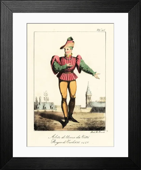 Framed Print : Costume of a French bourgeois man, 1440 Framed Print : Costume of a French bourgeois man, 1440