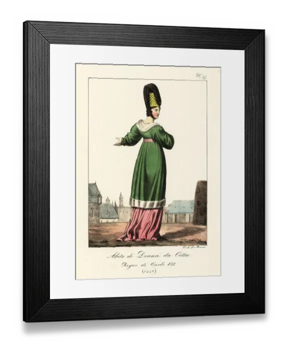Framed Print : Costume of a French bourgeois lady, 1440 Framed Print : Costume of a French bourgeois lady, 1440