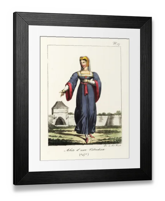 Framed Print : Costume of a French bourgeois woman, 1470 Framed Print : Costume of a French bourgeois woman, 1470