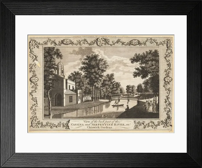 Framed Print : The Cassina and Serpentine River, Chiswick Gardens, 18th century Framed Print : The Cassina and Serpentine River, Chiswick Gardens, 18th century