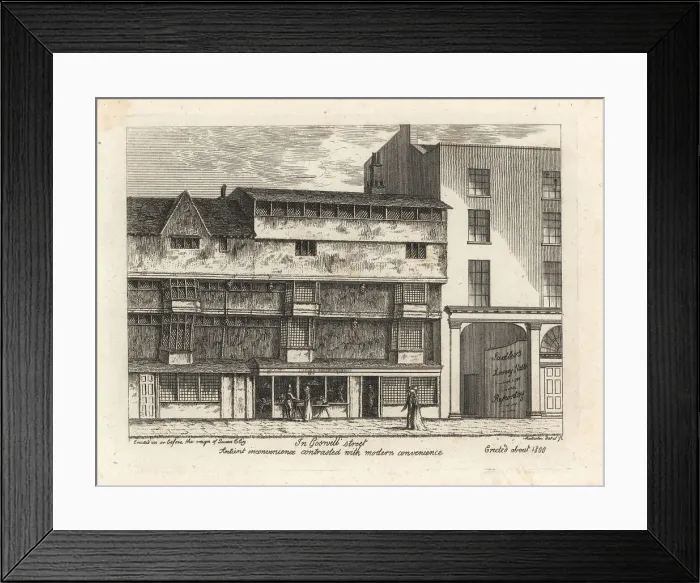 Framed Print : Sadler's Horse Repository and Elizabethan houses, London Framed Print : Sadler's Horse Repository and Elizabethan houses, London