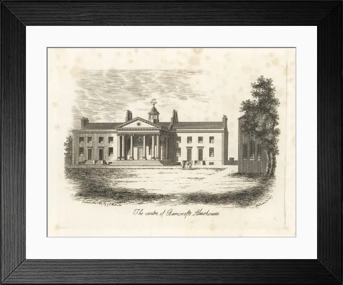 Framed Print : Bancroft's Almshouses, Mile End, London, 1807 Framed Print : Bancroft's Almshouses, Mile End, London, 1807