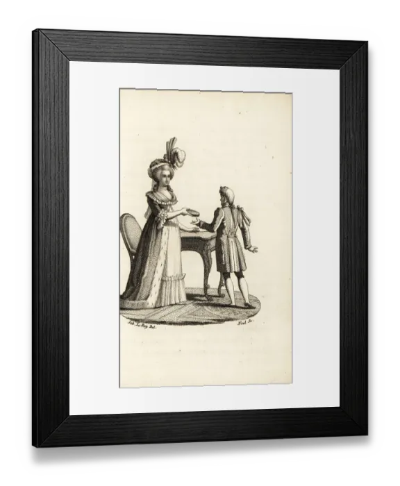 Framed Print : Marie Antoinette handing a servant an inscribed portrait Framed Print : Marie Antoinette handing a servant an inscribed portrait
