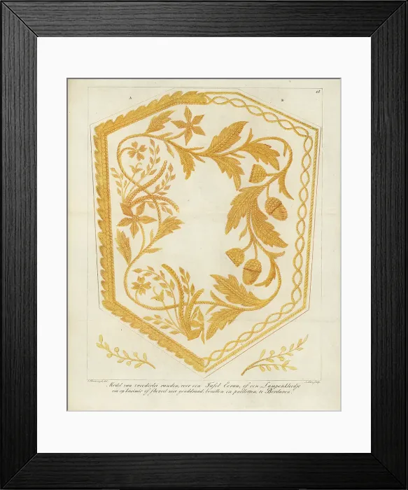 Framed Print : Model for an embroidered table screen or lampshade with floral p Framed Print : Model for an embroidered table screen or lampshade with floral p