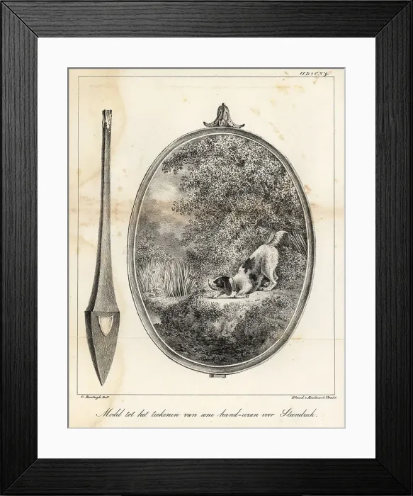 Framed Print : Model for a design for an embroidered hand-screen showing a dog Framed Print : Model for a design for an embroidered hand-screen showing a dog