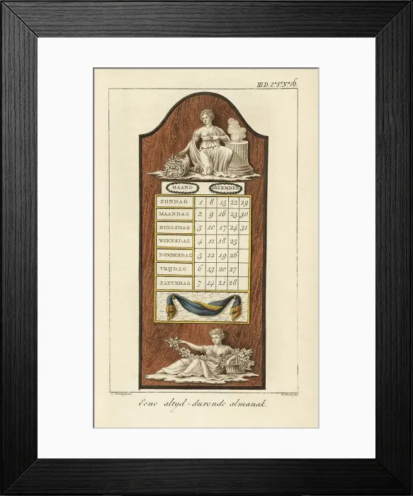 Framed Print : A perpetual calendar with months and days of the week Framed Print : A perpetual calendar with months and days of the week