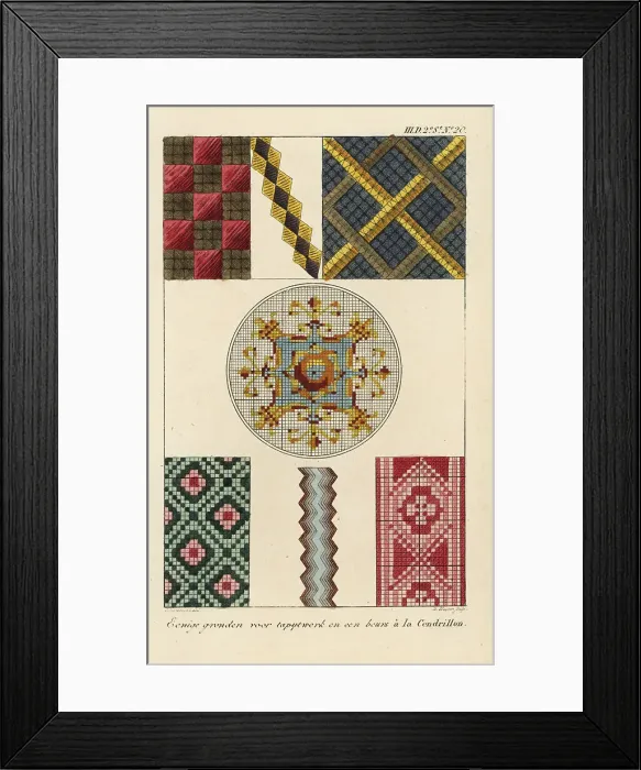Framed Print : Patterns for tapestry needlework and a Cinderella purse (a la Ce) Framed Print : Patterns for tapestry needlework and a Cinderella purse (a la Ce)