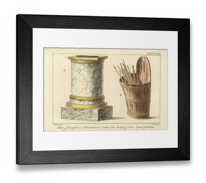 Framed Print : Two chimney ornaments for used matches: marble vase and wooden b Framed Print : Two chimney ornaments for used matches: marble vase and wooden b