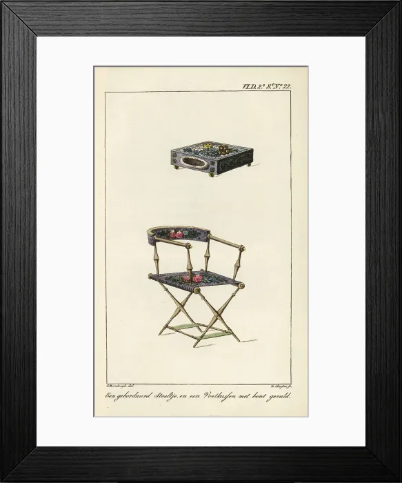Framed Print : Embroidered chair and foot cushion decorated with fur Framed Print : Embroidered chair and foot cushion decorated with fur