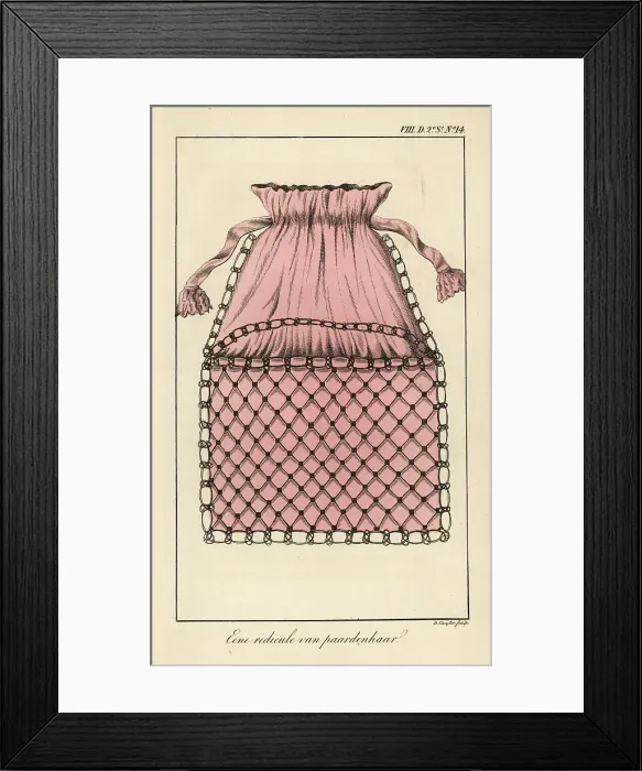 Framed Print : A ridicule or drawstring purse in a net of woven horsehair Framed Print : A ridicule or drawstring purse in a net of woven horsehair