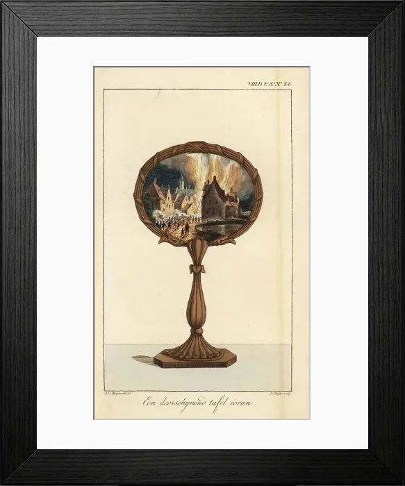 Framed Print : A translucent table screen decorated with a painting of a villag Framed Print : A translucent table screen decorated with a painting of a villag
