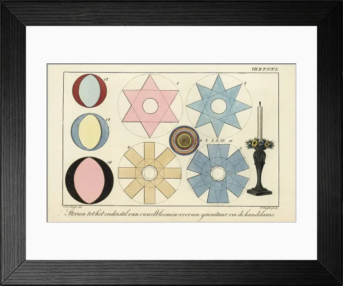 Framed Print : Patterns for paper flowers to decorate a candlestick base Framed Print : Patterns for paper flowers to decorate a candlestick base