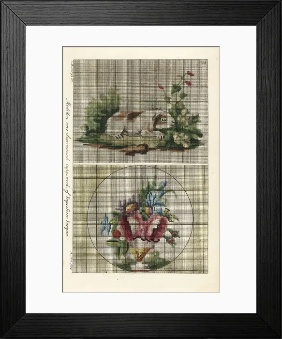 Framed Print : Patterns for Turkish tapestry: guinea pig in a garden and bouque
