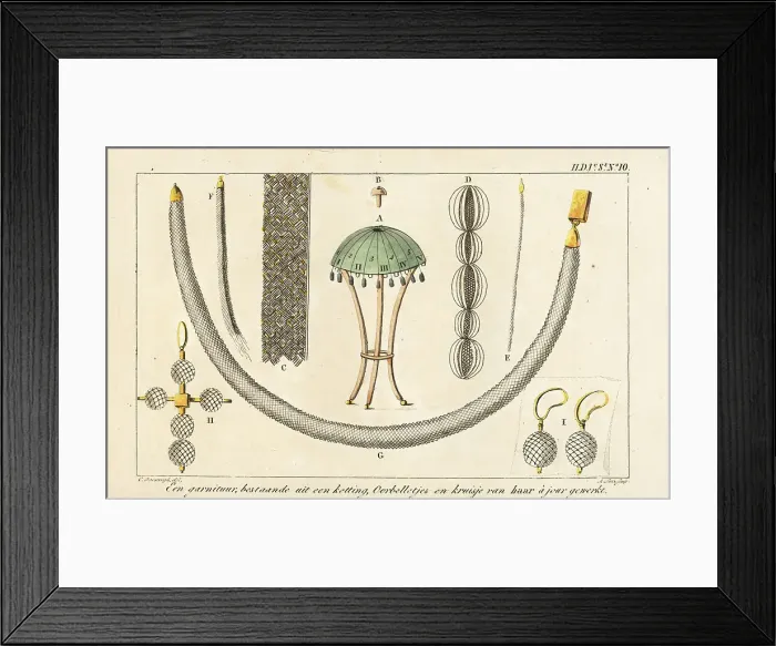 Framed Print : Necklace, earrings and a cross in woven human hair Framed Print : Necklace, earrings and a cross in woven human hair