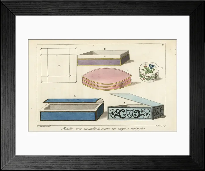 Framed Print : Models for various boxes made of paper board Framed Print : Models for various boxes made of paper board