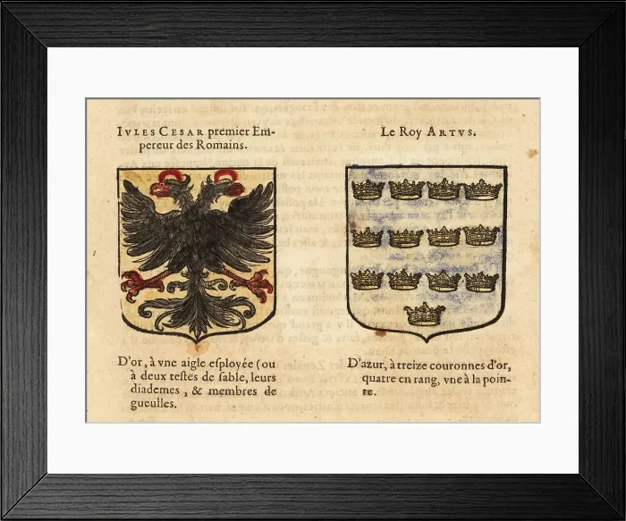 Framed Print : Imaginary coats of arms of Julius Caesar and King Arthur Framed Print : Imaginary coats of arms of Julius Caesar and King Arthur