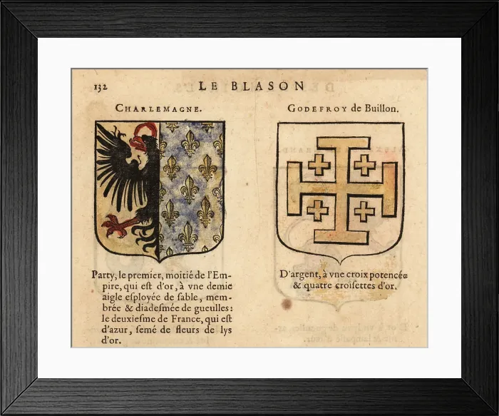 Framed Print : Coats of arms of Emperor Charlemagne and crusader Godfrey of Bou Framed Print : Coats of arms of Emperor Charlemagne and crusader Godfrey of Bou