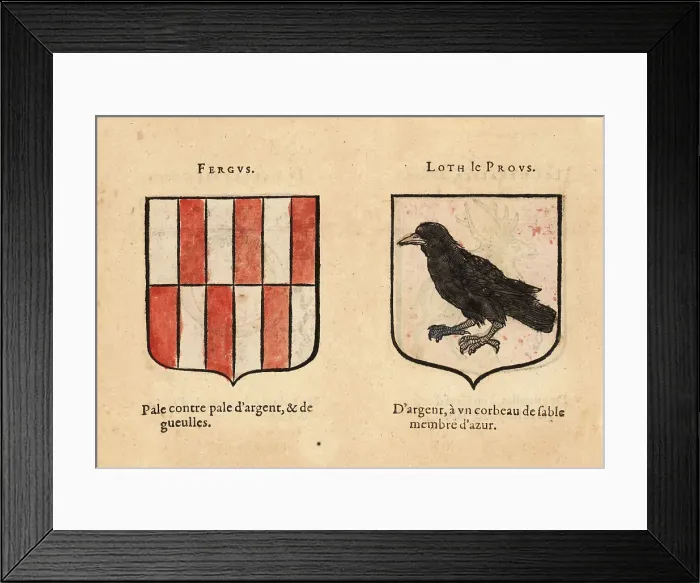 Framed Print : Imaginary coats of arms of Knights of the Round Table: Fergus an Framed Print : Imaginary coats of arms of Knights of the Round Table: Fergus an
