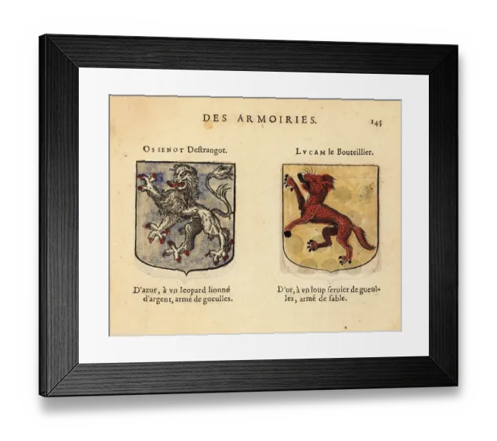 Framed Print : Imaginary coats of arms of Ozenot d'Estranger and Lucan the Bu Framed Print : Imaginary coats of arms of Ozenot d'Estranger and Lucan the Bu