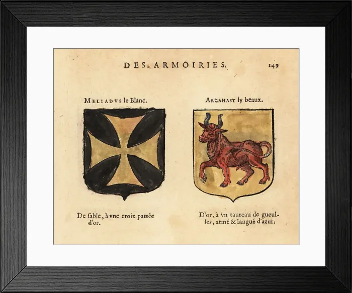 Framed Print : Imaginary coats of arms of Meliadus the White Knight and Argahas Framed Print : Imaginary coats of arms of Meliadus the White Knight and Argahas